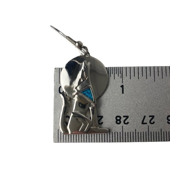 Vintage 1989 Silver Turquoise Howling Wolf Dangling Pierced Earrings - Picture 8 of 9